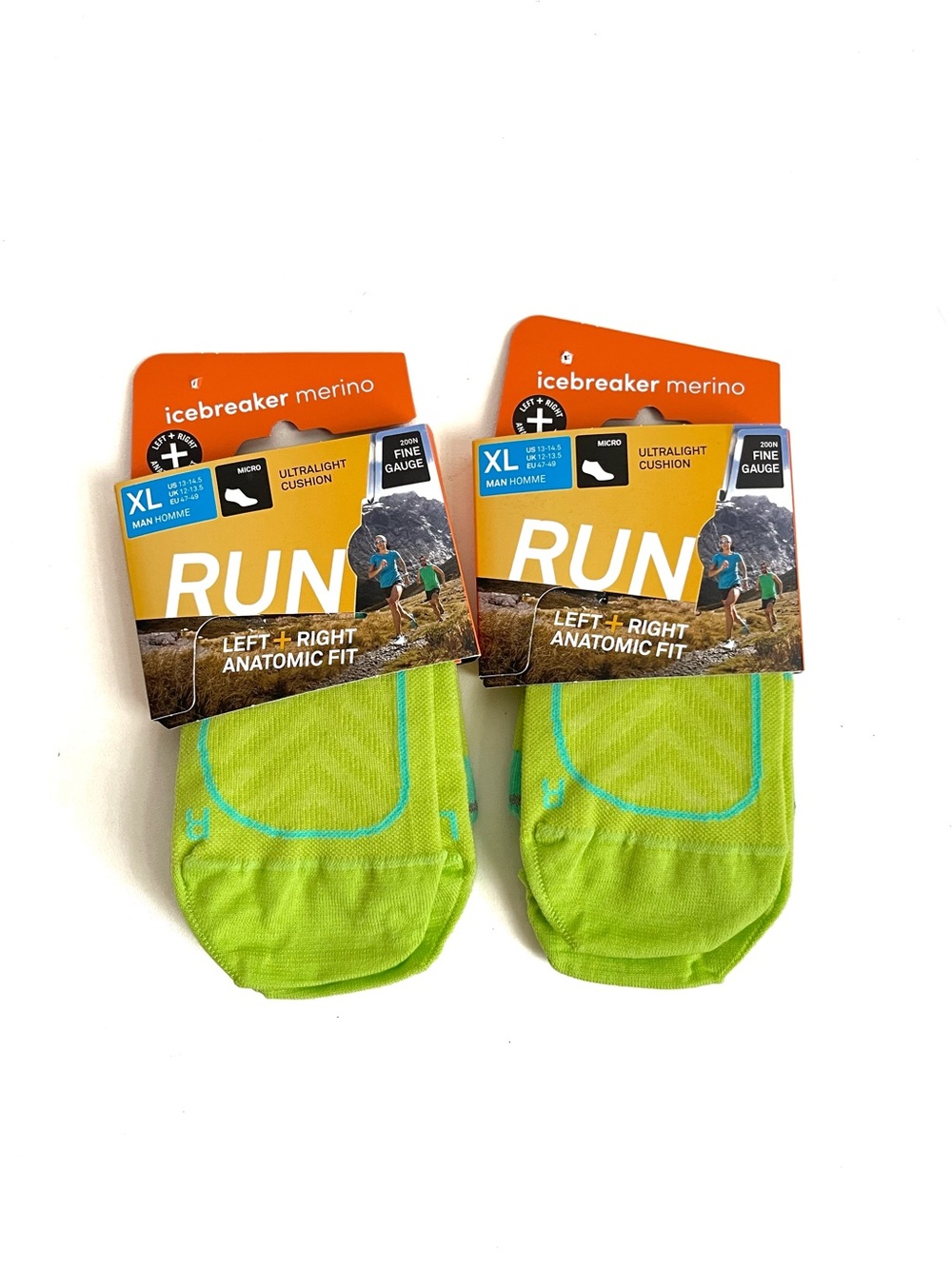 NEW 2 Pairs Icebreaker Merino Run Left Right Anatomical Fit Men’s Socks XL